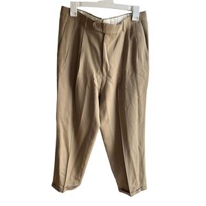 Vintage Ginvenchy Men's Tan Classic Pleated Cuffed Trousers 34x30